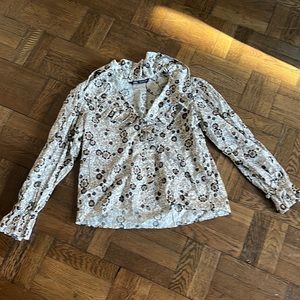 Zara Floral printed button up blouse with ruffle collar